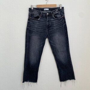 Zara Black Ankle Cropped Jeans with Raw Hem